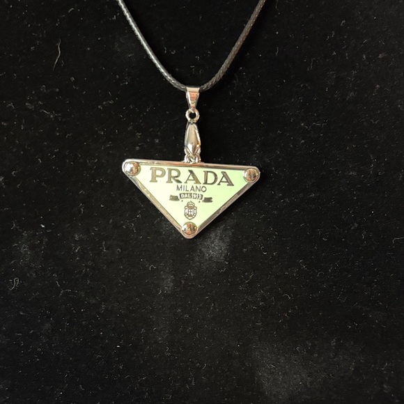Prada Green and Silver Triangle Necklace - Picture 2 of 3